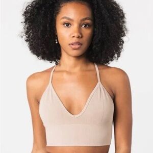 Alphalete Seamless Ribbed Bra Sports Top Linen Taupe Beige Size Small